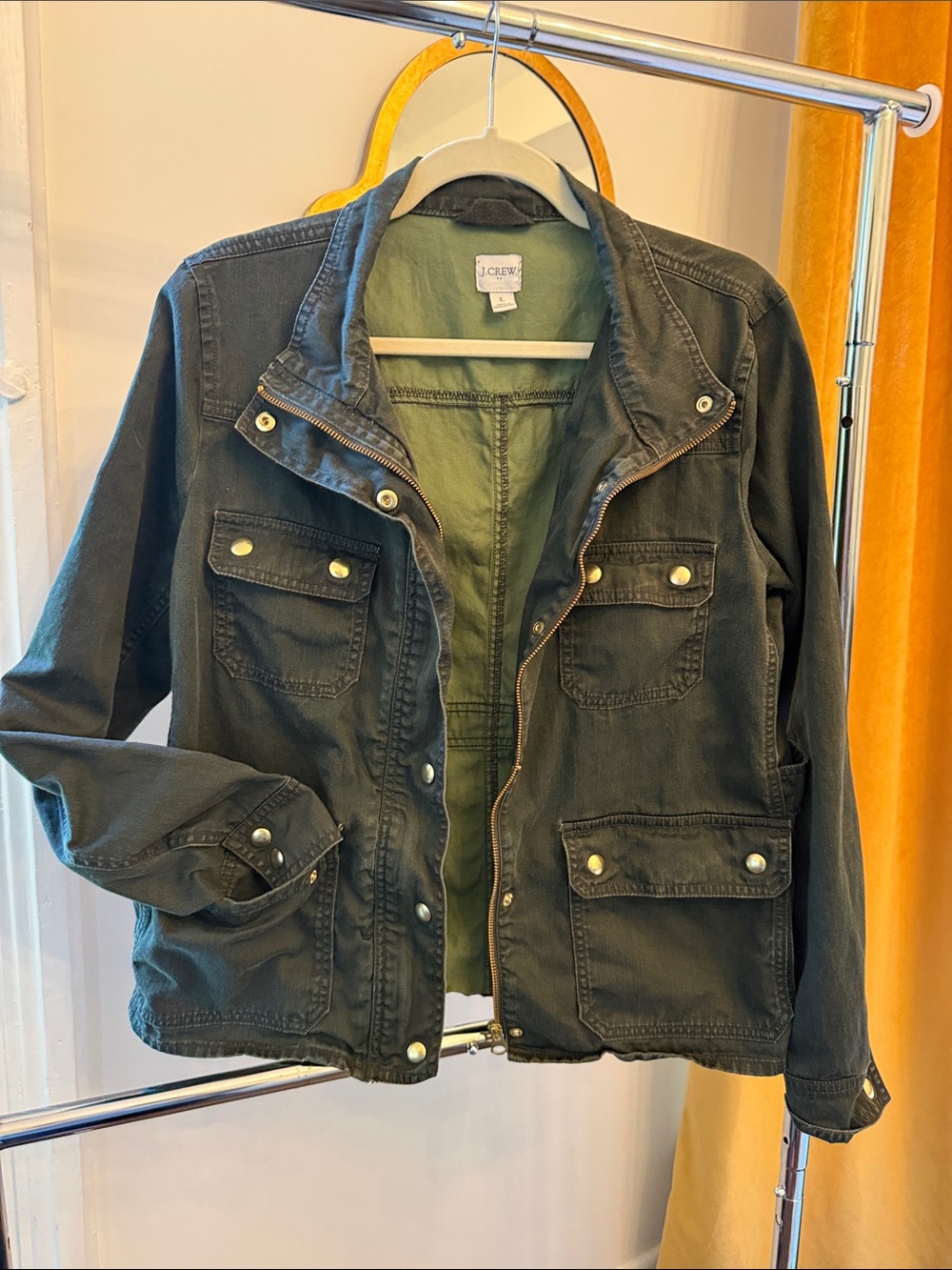 J. Crew Olive Green Field Jean Jacket with Brass Hardware